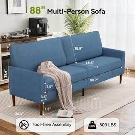 Dyonery - 88 "Sofa, a comfortable two-seater sofa, a modern large-sized sofa, no tools required for assembly - Gray
