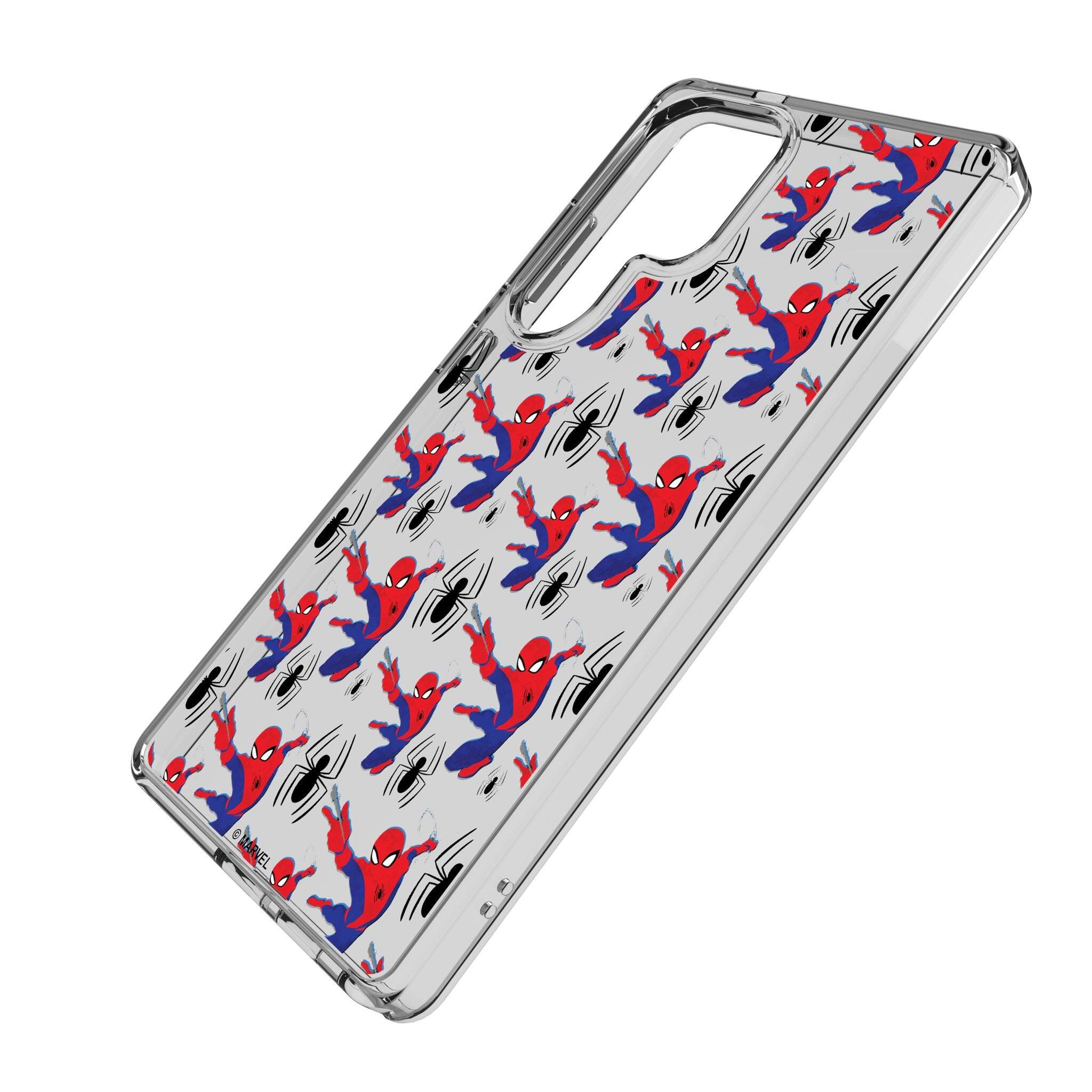 Angle. Keyscaper - Marvel Pattern Clear Phone Case - Samsung Galaxy S23 - Spider-Man.