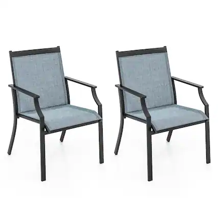 Front. Costway - Costway 2 Piece Patio Dining Chairs Large Outdoor Chairs with Breathable Seat & Metal Frame - Blue.