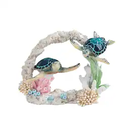 FC Design - 9"W Sea Turtle Couple Swimming Around Coral Figurine Statue Desk Tabletop Home Decor Gift - Multi-Color