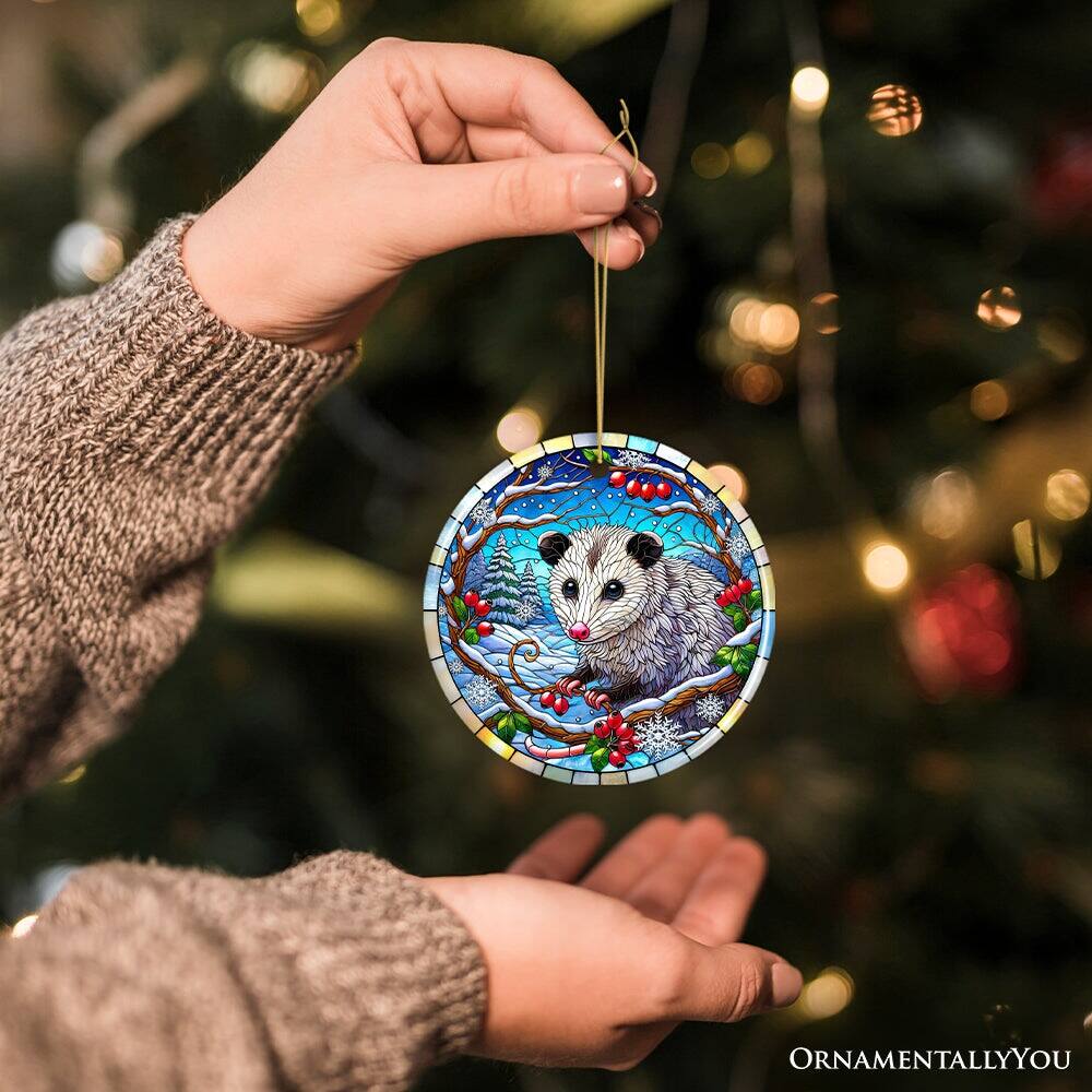 Alt View 1. OrnamentallyYou - Frosty Possum in Berry Branches Ornament Playful Winter Wonderland for Holiday Tree Decor - Multi-colored.