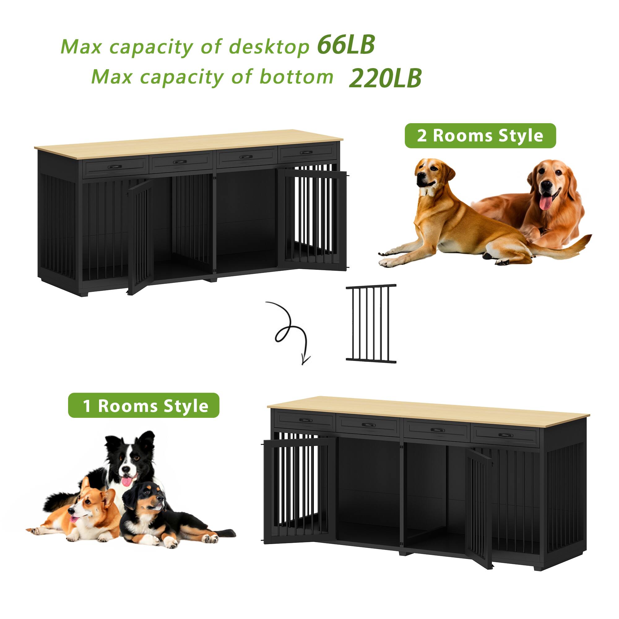 Max capacity of desktop: 66LB  
Max capacity of bottom: 220LB  

2 Rooms Style  

1 Rooms Style