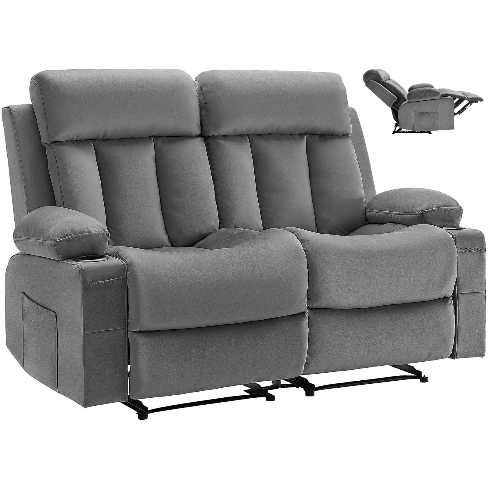 VEVOR - Loveseat Recliner Sofa, Power Reclining Couch with Heating and Massage, Soft Velvet Electric Recliner Sofa - Gray