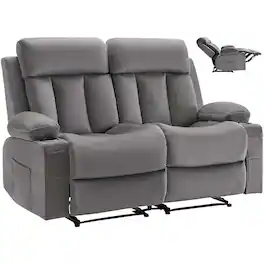 VEVOR - Loveseat Recliner Sofa, Power Reclining Couch with Heating and Massage, Soft Velvet Electric Recliner Sofa - Gray