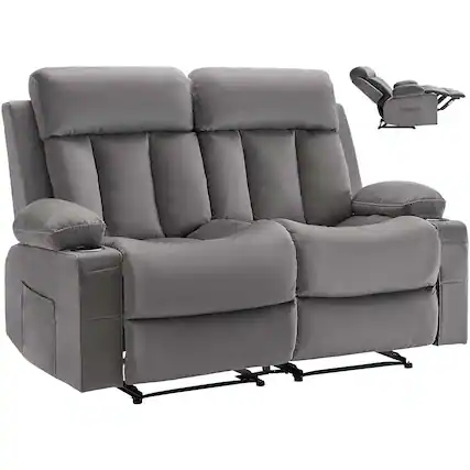 Front. VEVOR - Loveseat Recliner Sofa, Power Reclining Couch with Heating and Massage, Soft Velvet Electric Recliner Sofa - Gray.