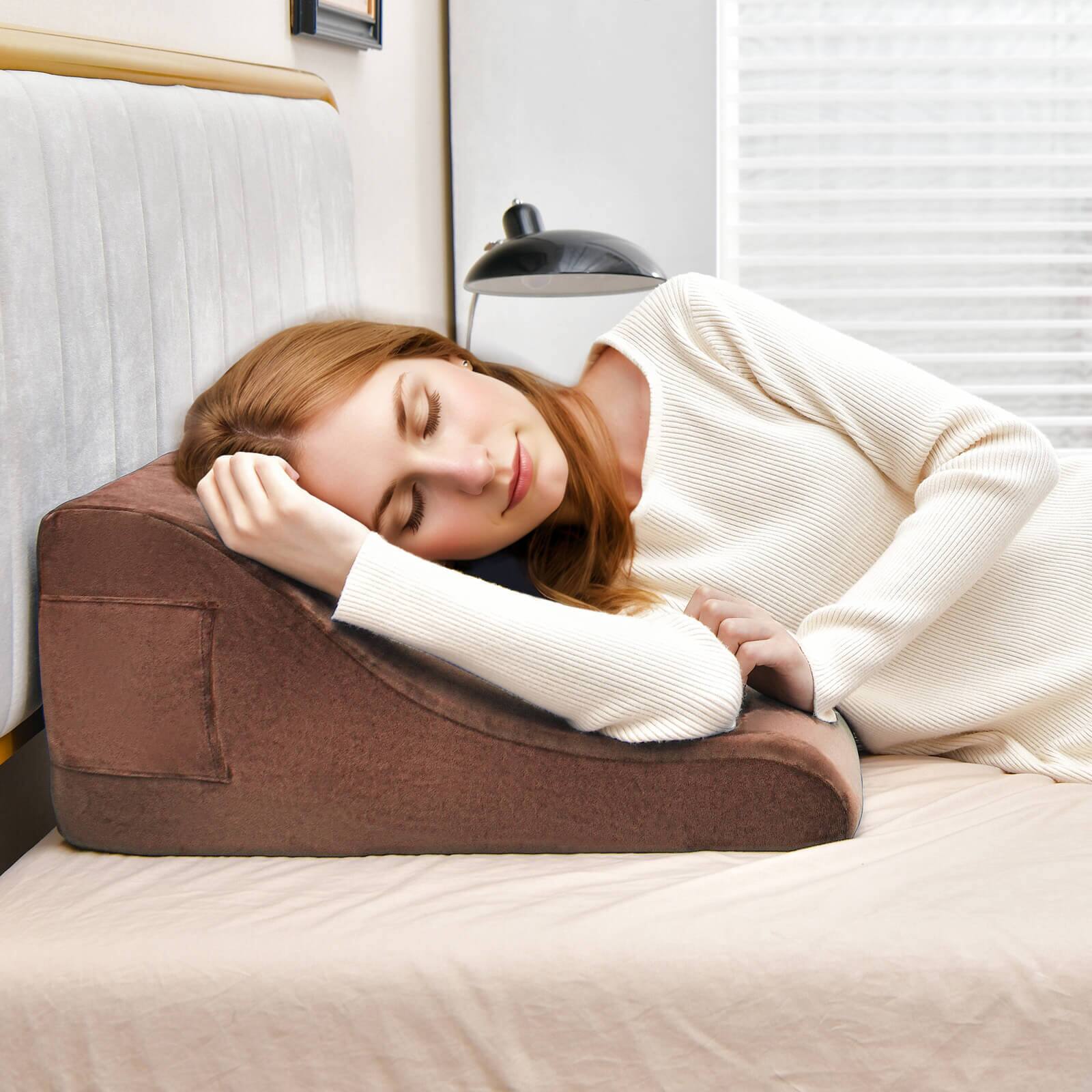 Alt View 1. Costway - Costway Bed Wedge Pillow with 2 Side Pockets Support for Back Smooth Zipper - Brown.