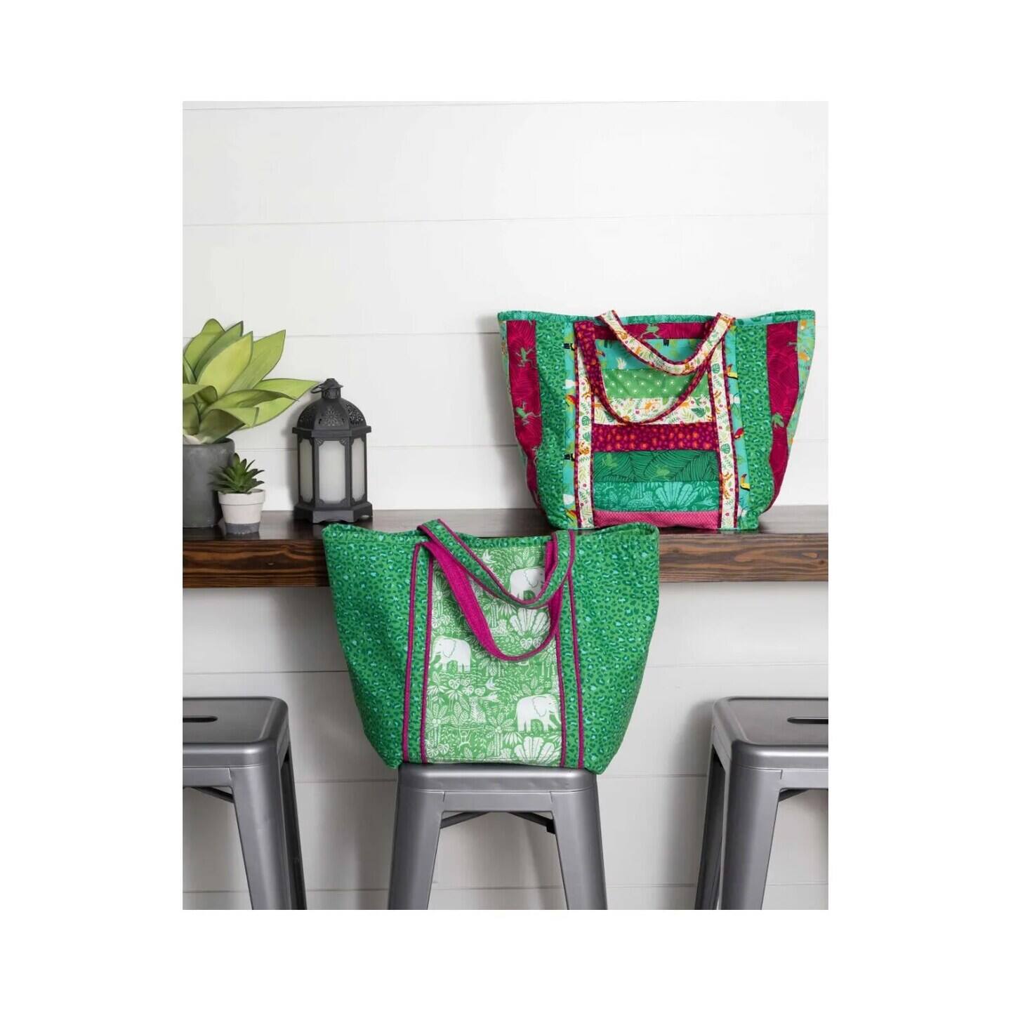 Angle. AccuQuilt - June Tailor Charlotte Shopper Tote Quilt-As-You-Go Kit - Multi.