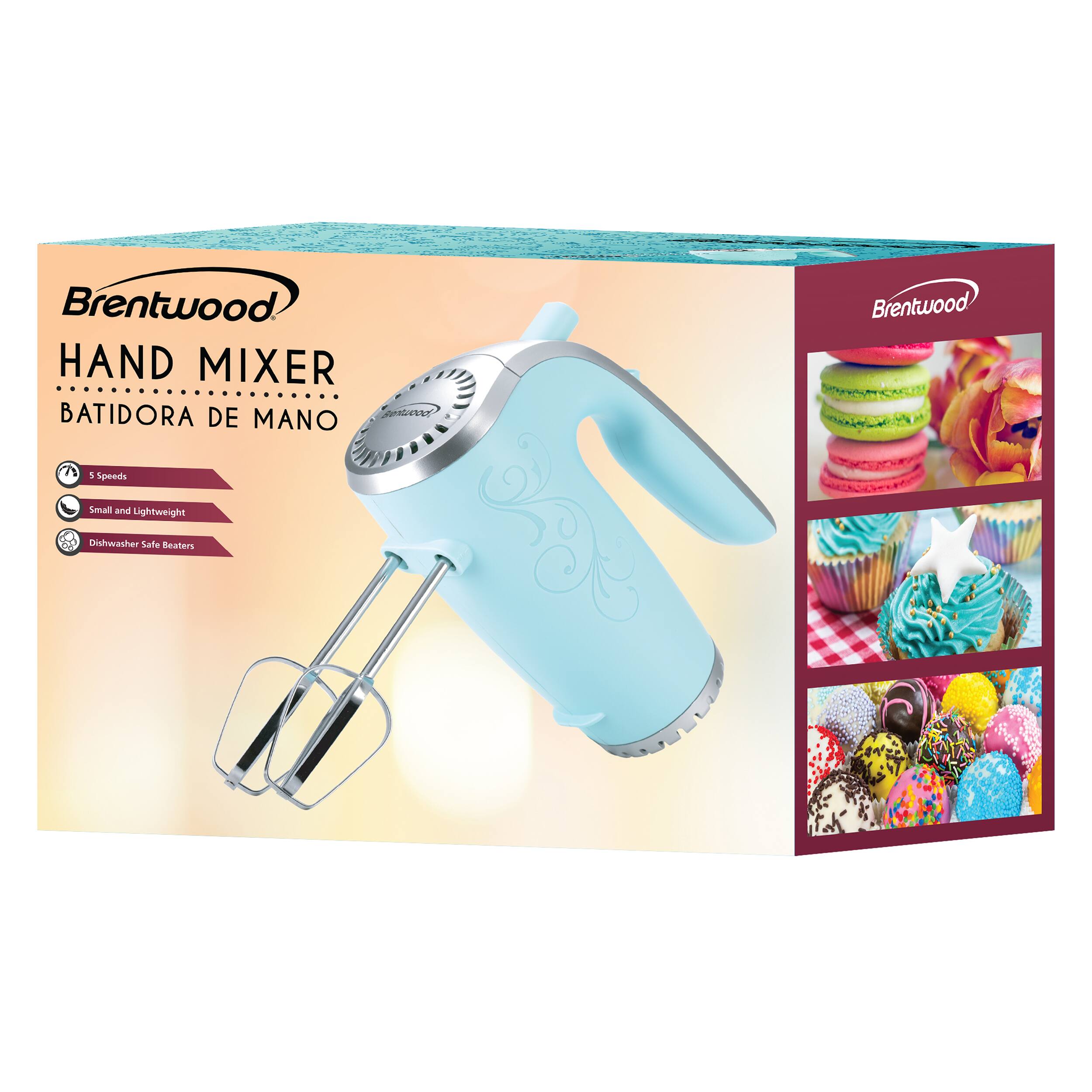 Brentwood HAND MIXER BATIDORA DE MANO Brentwood 5 Speeds Small and Lightweight Dishwasher Safe Beaters