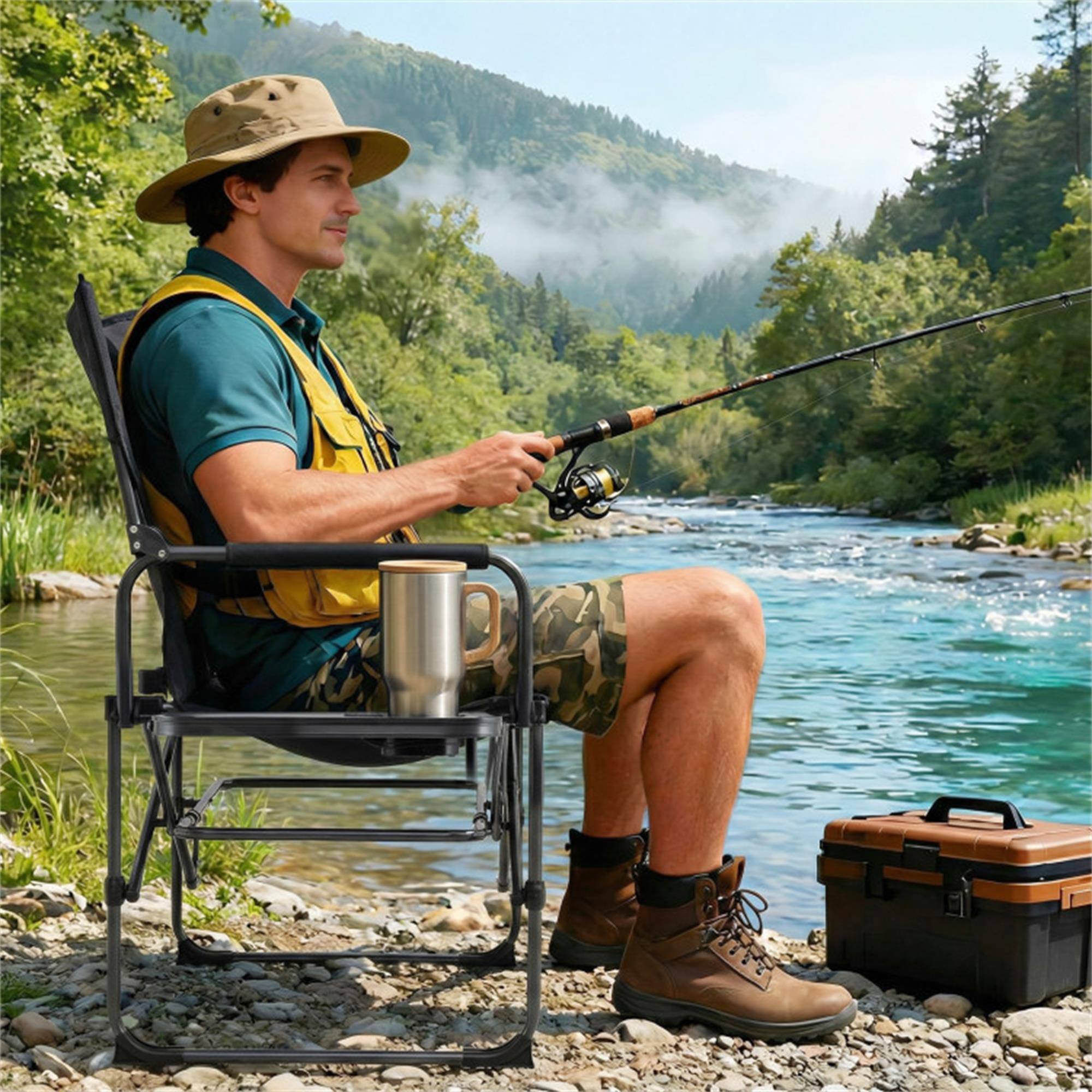 Alt View 2. Boyel Living - Black Folding Camping Chair 36.0-in L x 30.5-in W x 19.5-in H with Cup Holders and Side Table and Carrying Bag - Black.