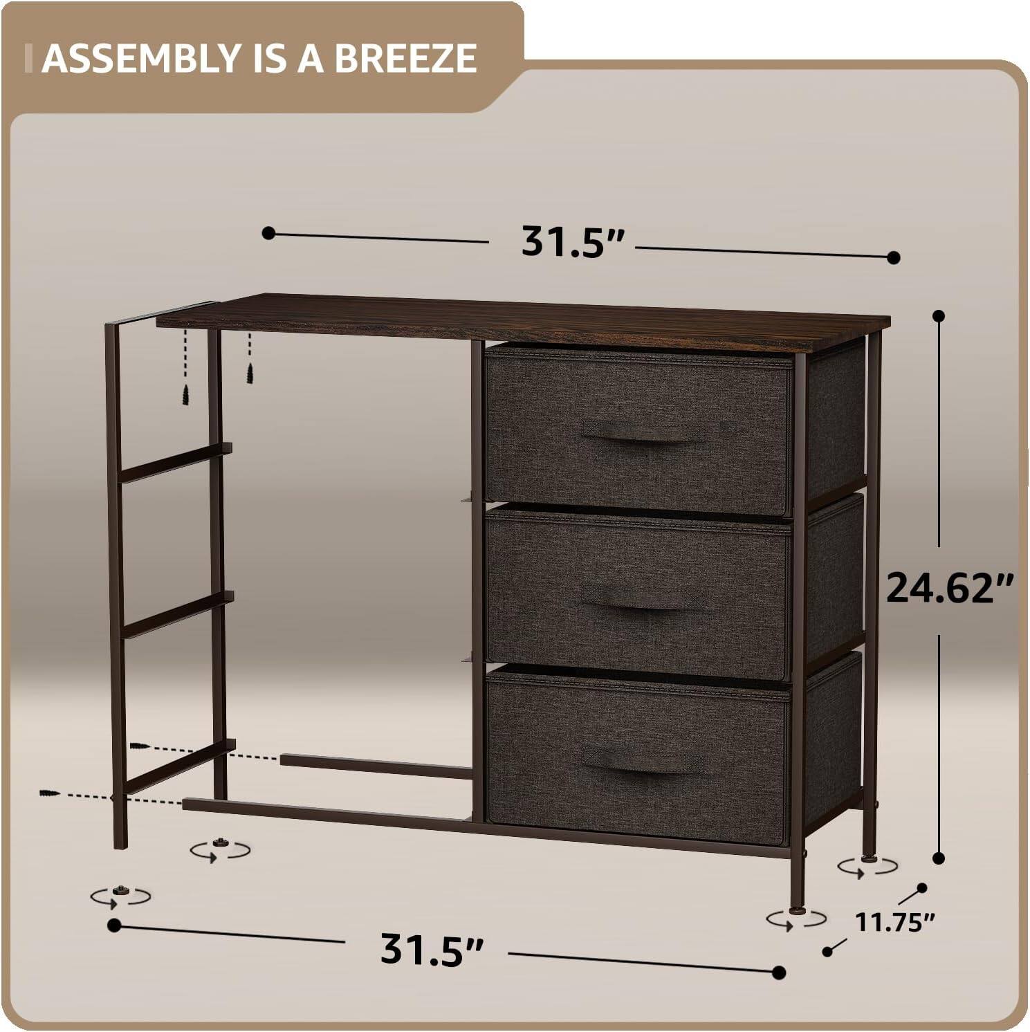 ASSEMBLY IS A BREEZE

31.5"  
24.62"  
31.5"  
11.75"