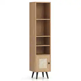 Costway - 6 Tier Tall Narrow Bookcase 54 Inches Slim Storage Cabinet with Adjustable Shelf - Natural