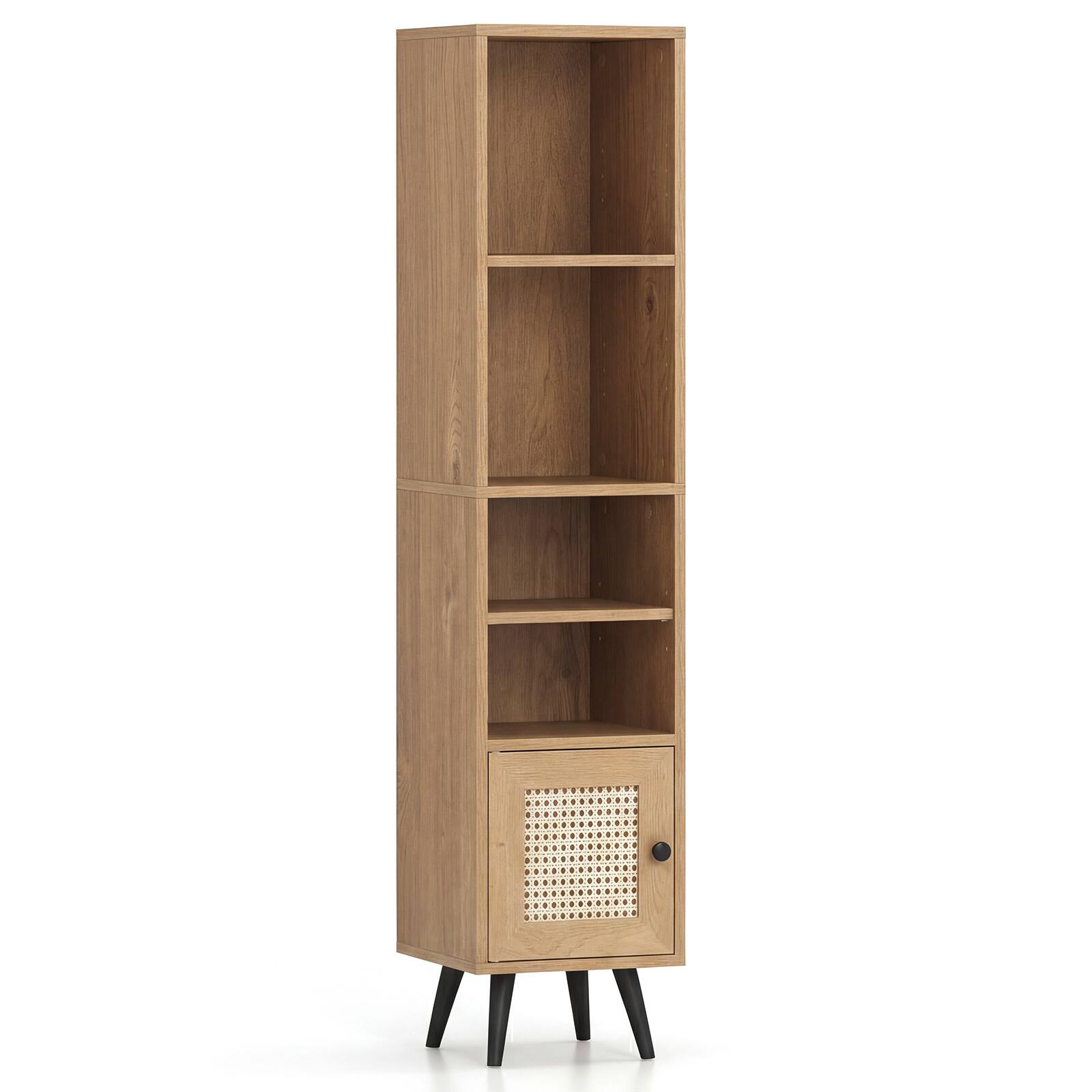 Front. Costway - 6 Tier Tall Narrow Bookcase 54 Inches Slim Storage Cabinet with Adjustable Shelf - Natural.