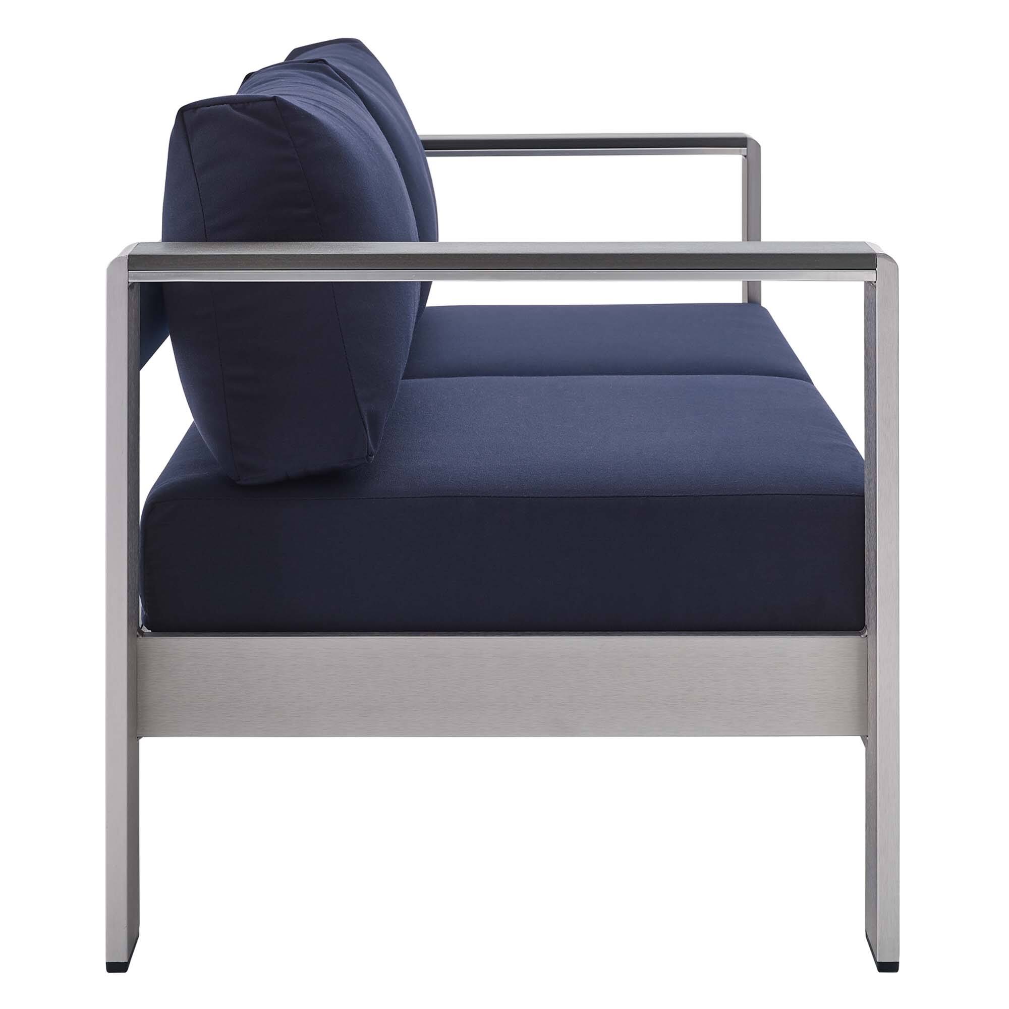 Left. Modway - Shore 3-Piece Sunbrella Fabric Outdoor Aluminum Patio Set - Silver Navy.