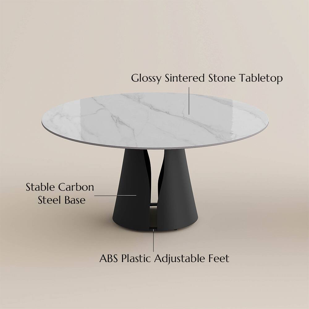 Glossy Sintered Stone Tabletop  
Stable Carbon Steel Base  
ABS Plastic Adjustable Feet