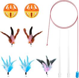 Pawtners - 10-Pack Replacement Accessories for 5-in-1 Hide and Seek Cat Toy with Feathers, Metal Rods, and Balls - Colorful