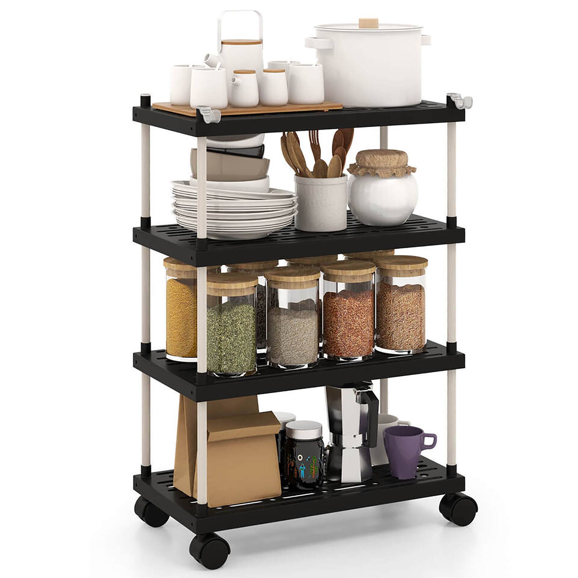 Alt View 8. Gymax - Gymax 4-Tier Slim Storage Cart Kitchen Organizer Utility Cart w/Lockable Wheels - Black.