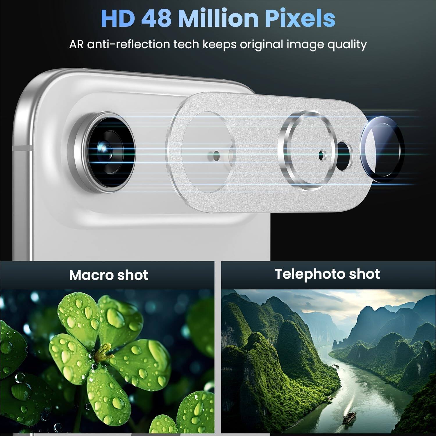 HD 48 Million Pixels  
AR anti-reflection tech keeps original image quality  

Macro shot  

Telephoto shot