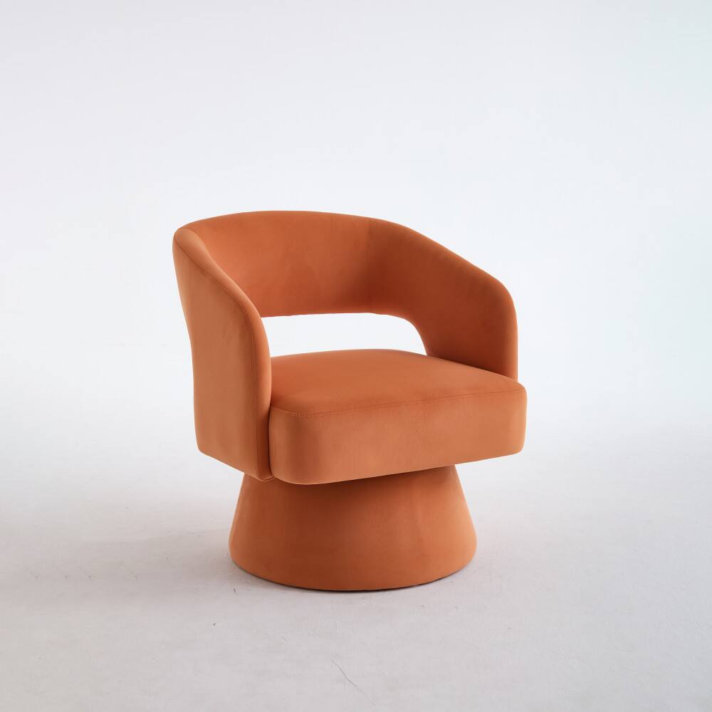 Angle. Lirago - 27" Wide Orange 360° Swivel Modern Comfy Velvet Round Barrel Chair Velvet Accent Armchair - Orange.
