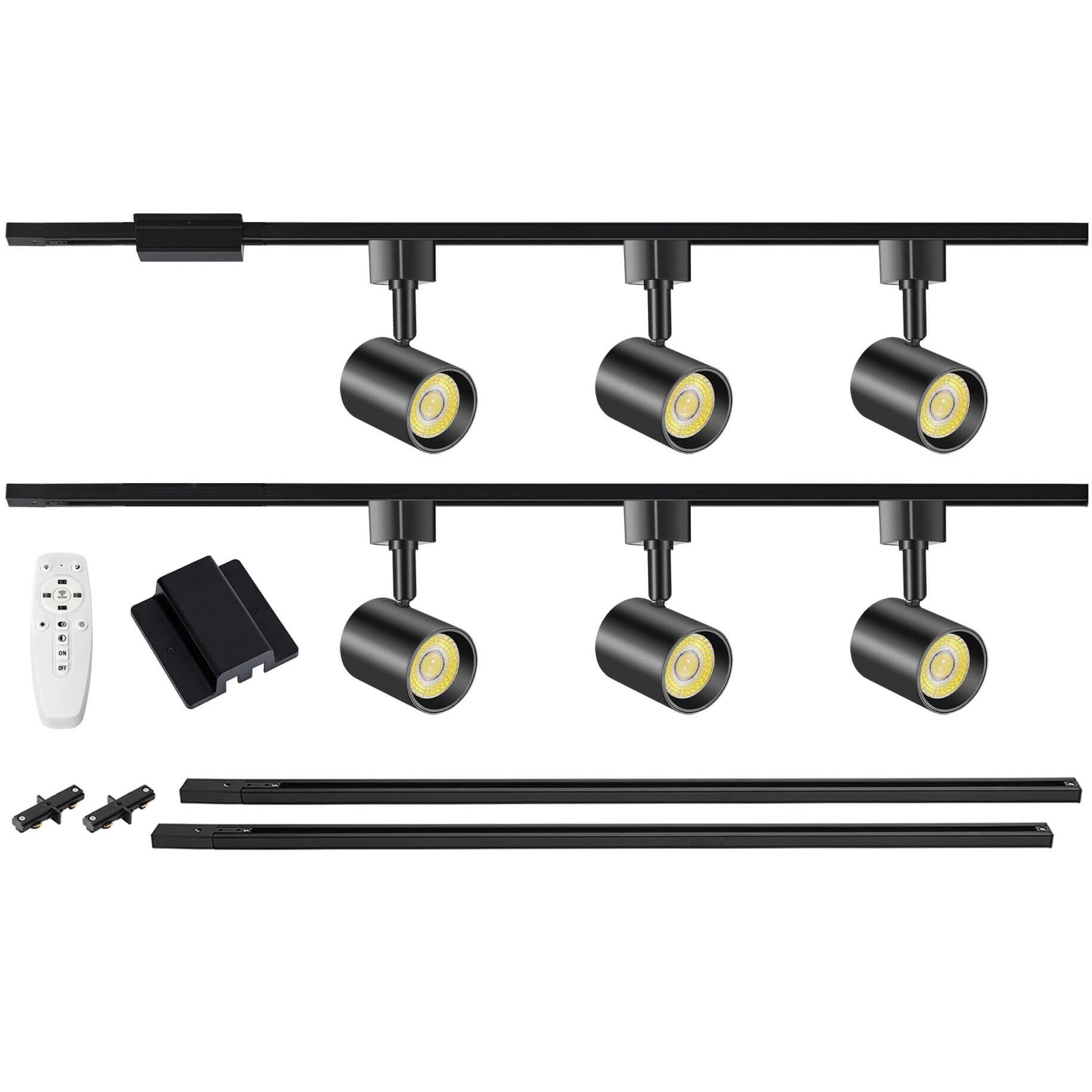 Front. Dazzed Corner - 6-Light Remote Control LED Track Lighting Kit with 6.6FT H-Type Track & Floating Canopy - Black.