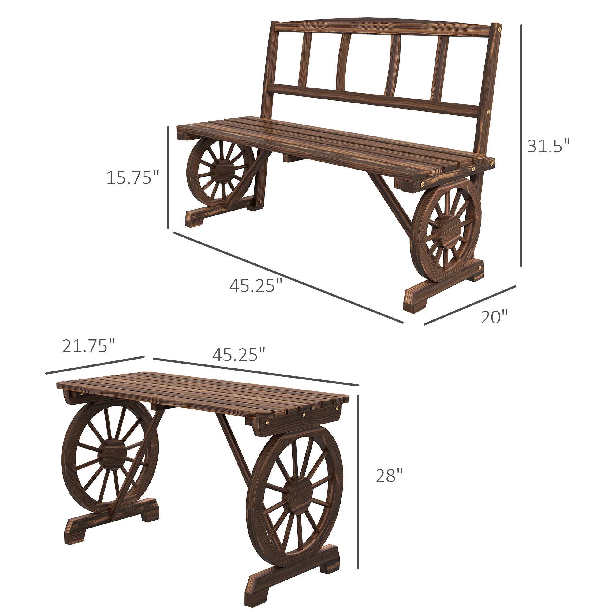 The text can be grouped as follows:

- Length of the bench: 45.25"
- Width of the bench: 31.5"
- Height of the bench: 20"
- Length of the table: 45.25"
- Width of the table: 21.75"
- Height of the table: 28"
- Depth of the bench seat: 15.75"