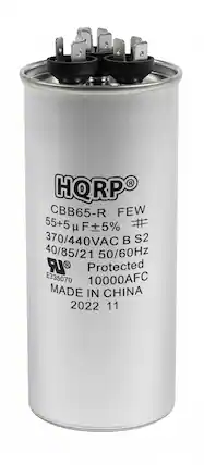 HQRPO
CBB65-R FEW
55+5 µF ±5%
370/440VAC
S2
40/85/21
50/60Hz
Protected
E335070
10000AFC
MADE IN CHINA
2022 11