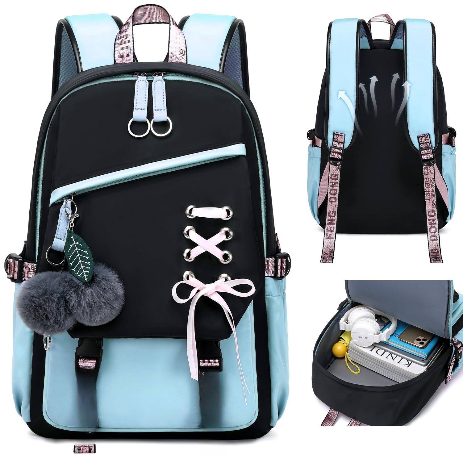 Left. Stamp n Camp - Teenage Bookbag School Backpack Casual Daypack Schoolbag For Teens Blue - Black Pink.