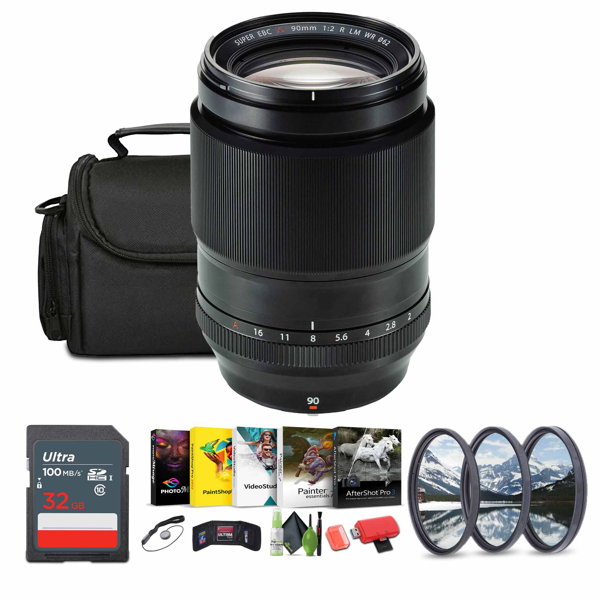 Fujifilm - XF 90mm f/2 R LM WR Lens, 32GB Memory Card , Lens Cap Keeper, Bundle - Black