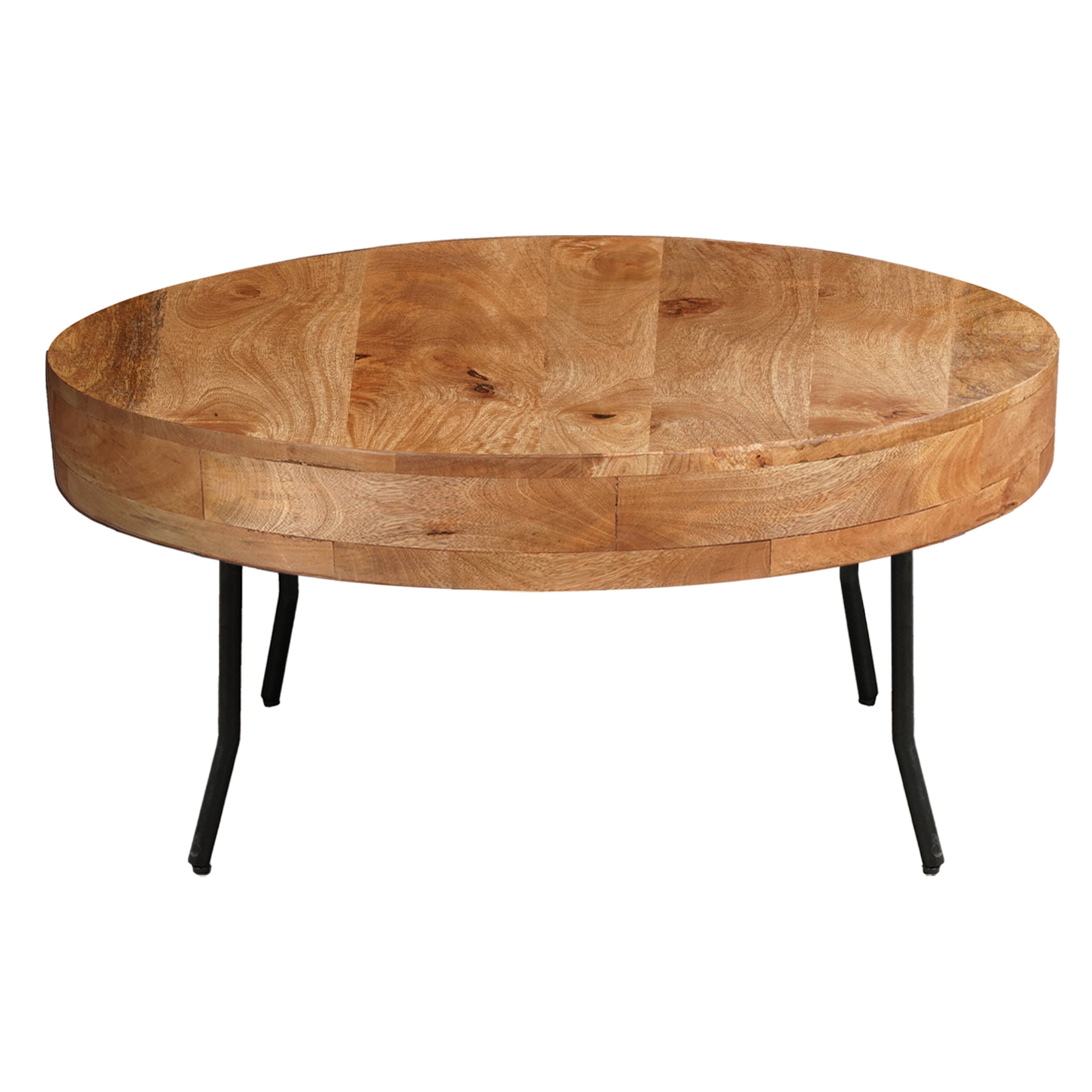 Alt View 2. Manhattan Lane - 32 Inch Coffee Table, Handcrafted Mango Wood Round Top, Black Metal Angled Legs - Brown, Black.