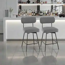 Hivvago - Set of 2 Modern Upholstered Bar Stools with Backrests and Footrests - Gray