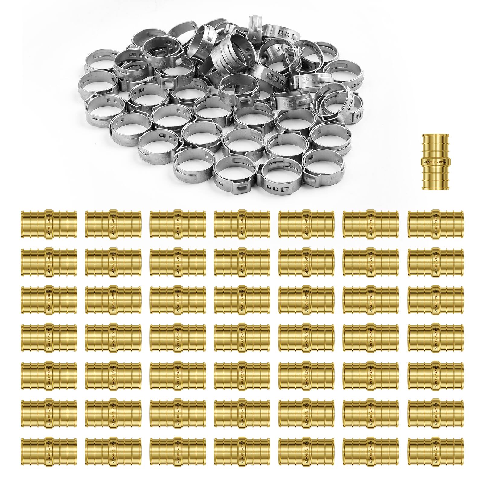 Front. VEVOR - Pipe Fittings, 3/4" 50PCS Brass Pipe Fittings, Clamp-style Straight-Through Pipe Connector Brass Air Fittings - Brass color.
