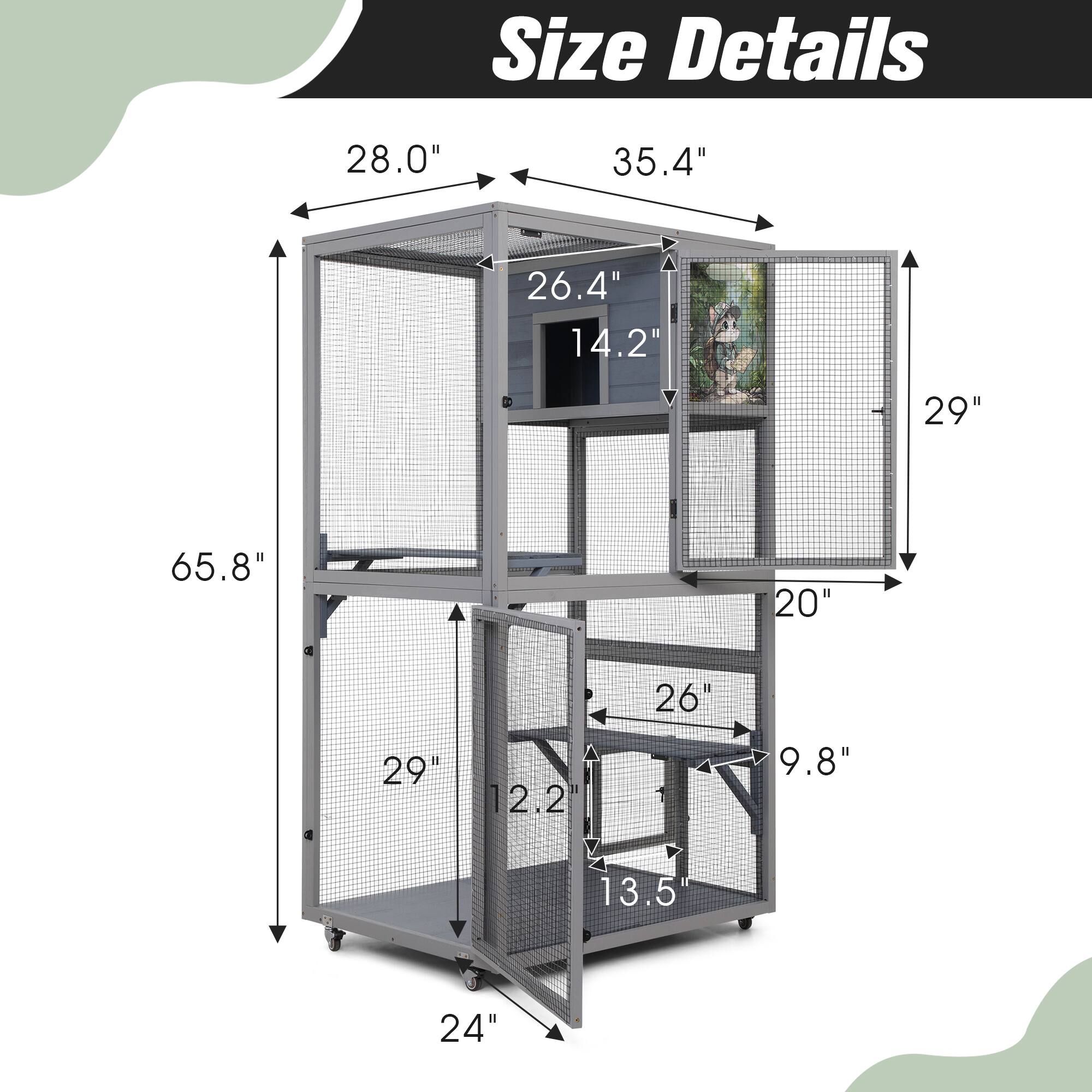 Size Details  
28.0" x 35.4" x 65.8"  
26.4" x 14.2" x 29"  
20" x 26" x 9.8"  
24" x 12.2" x 13.5"