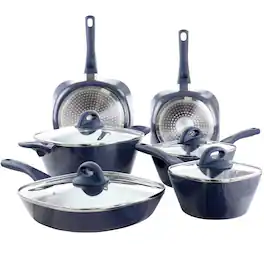 Gibson - Soho Lounge Diamond 10 Piece Ceramic Nonstick Aluminum Cookware Set - Blue