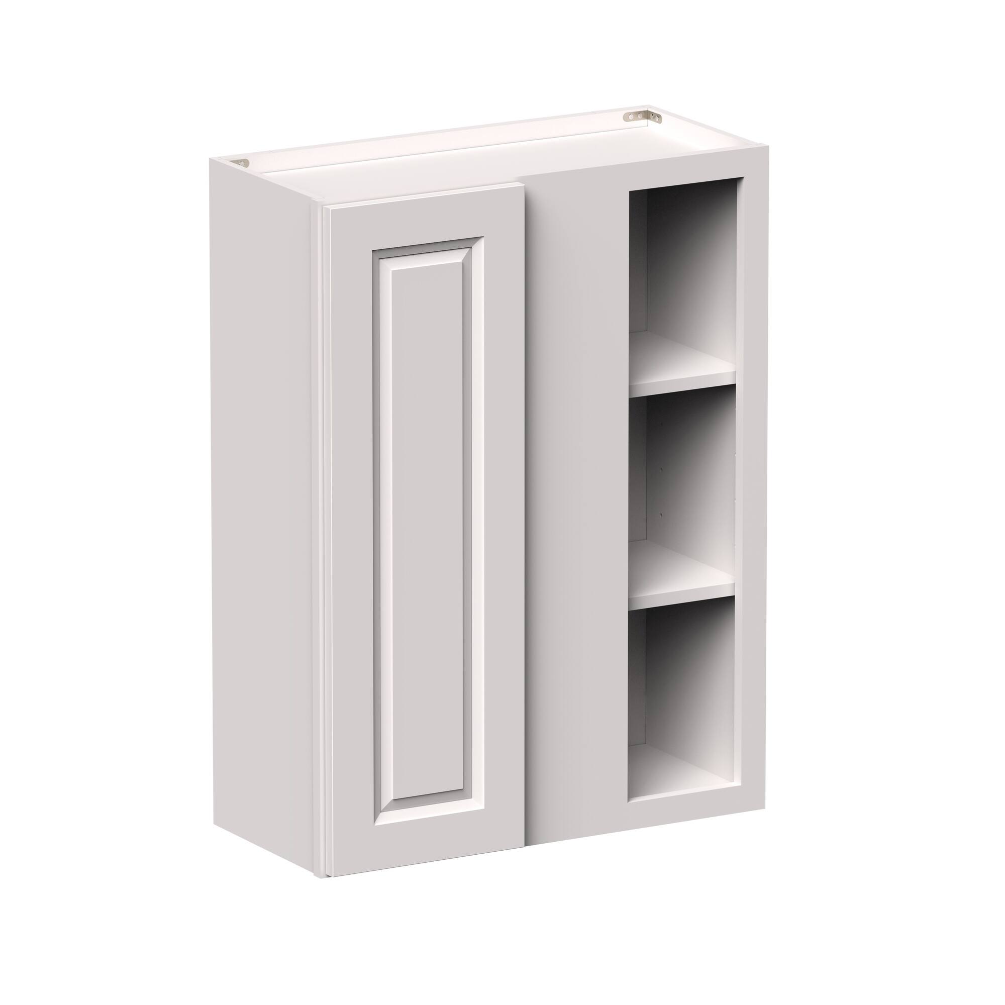 Angle. Boyel Living - 27-in W x 36-in H x 12-in D Shaker Corner Kitchen Wall Cabinet with Soft-Close Door - Glacier White.