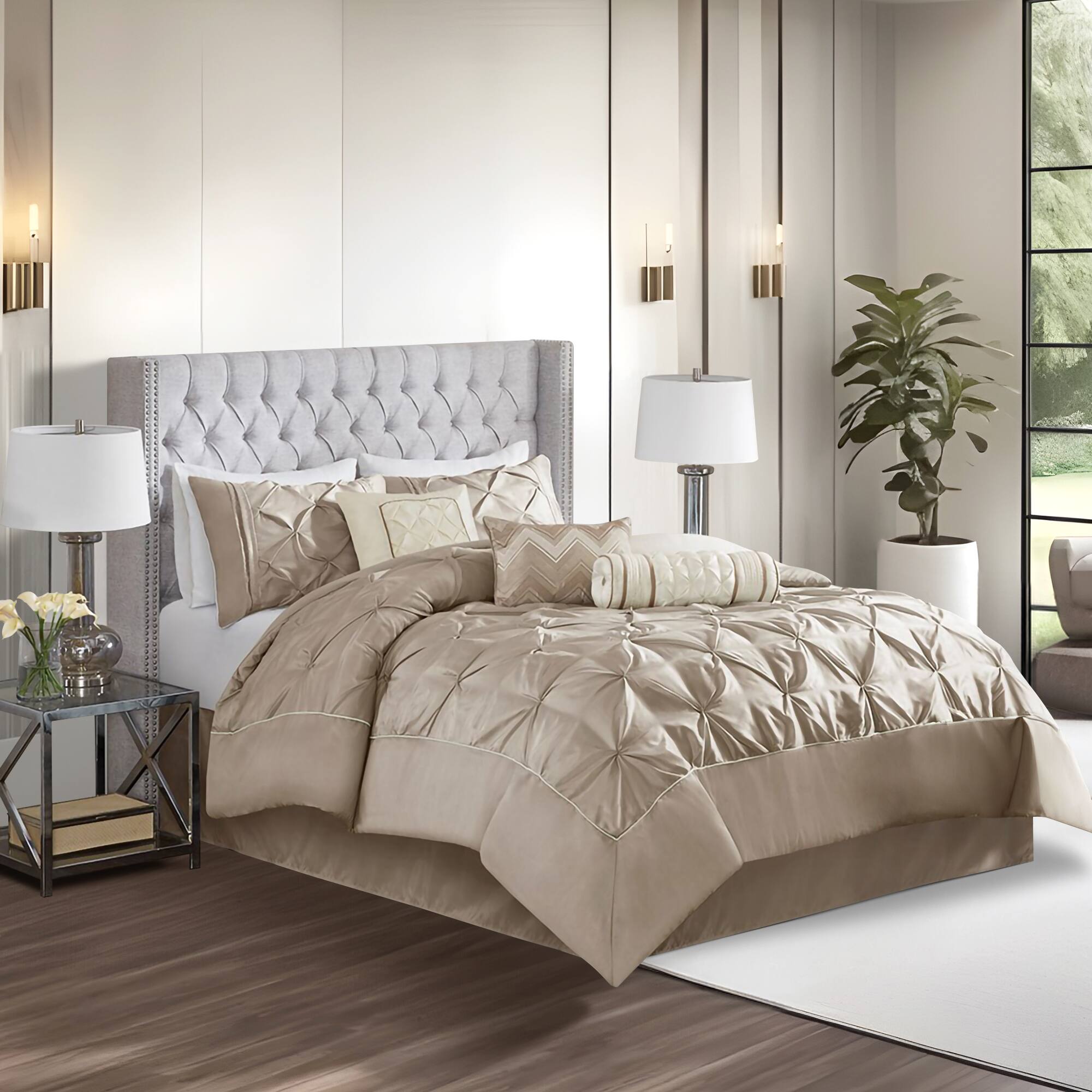 Alt View 4. Gracie Mills - Gracie Mills Shelby 7-Piece Padded Comforter Set - Taupe.