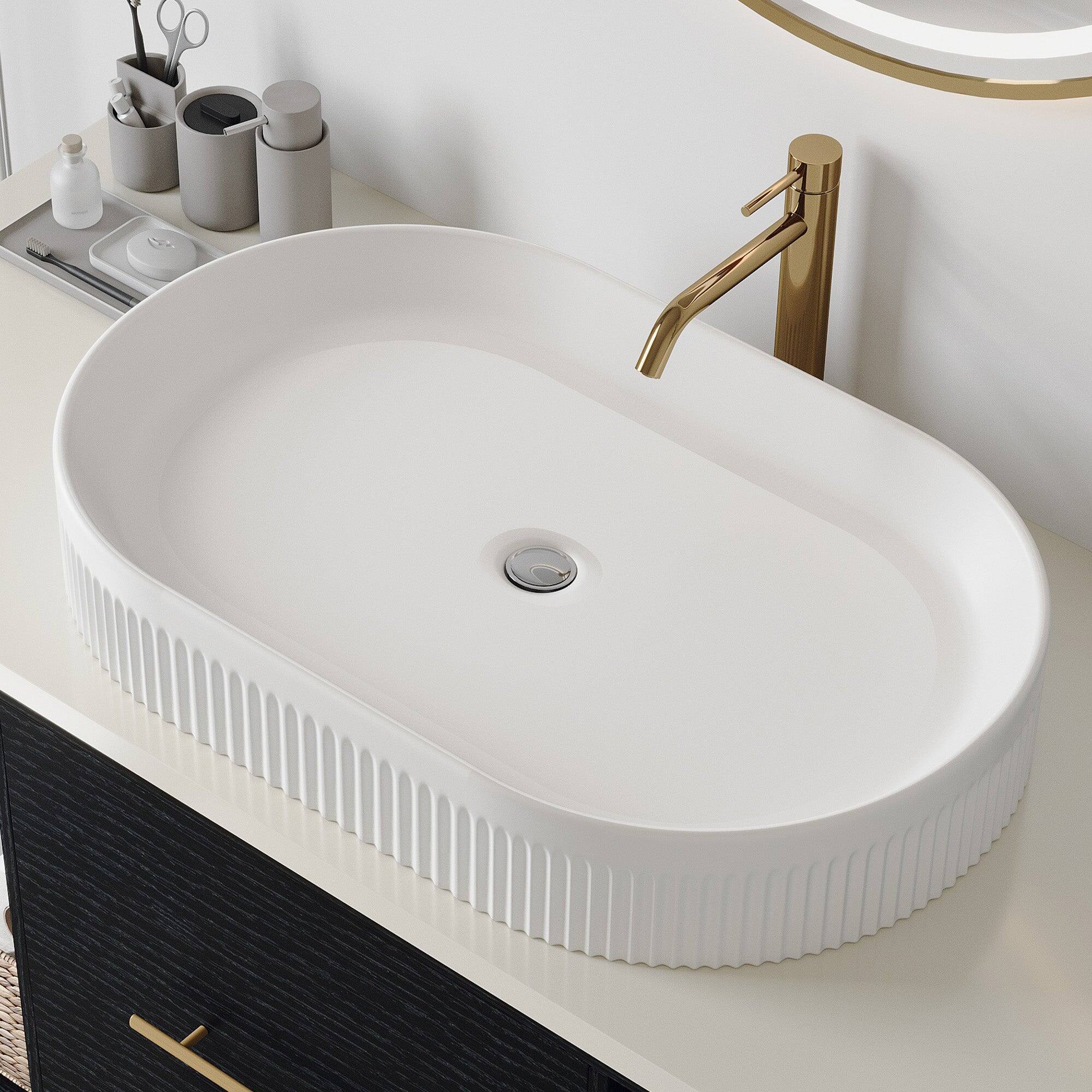 Alt View 4. Boyel Living - 22.8In Vessel Bathroom Vanity White Ceramic Vertical Striped Anti Splash With Pop Up Drain - White.