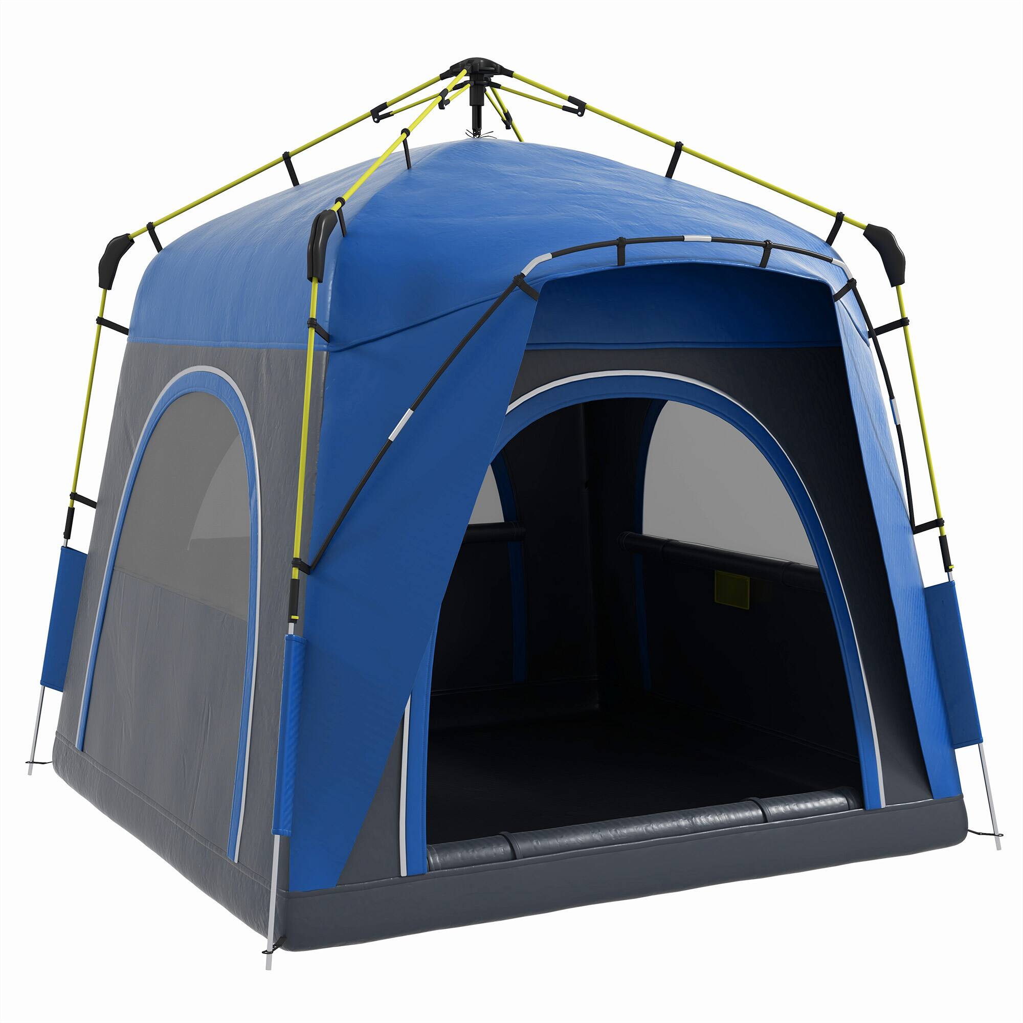 Front. Outsunny - Camping Tents 4 Person Pop Up Tent Quick Setup Automatic Hydraulic Family Travel Tent w/ Windows - Blue.