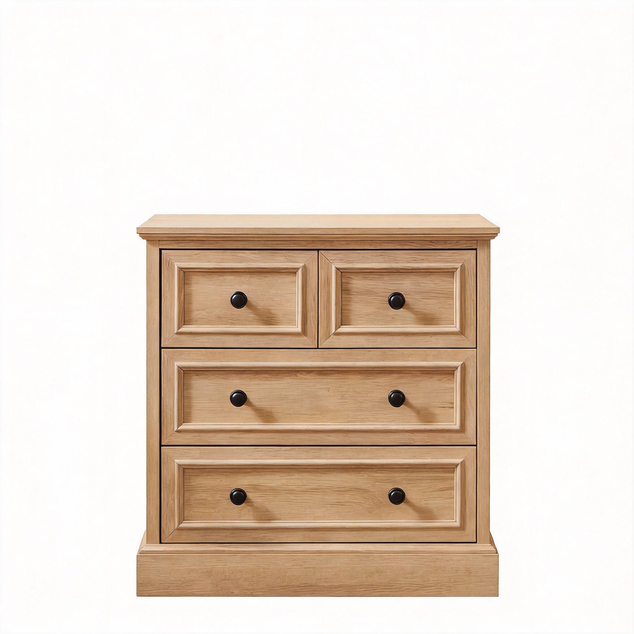 Front. CovertSafe - 26" Farmhouse Nightstand Charging Station 4-Drawer Bedside Table - Natural Oak 1 PC.