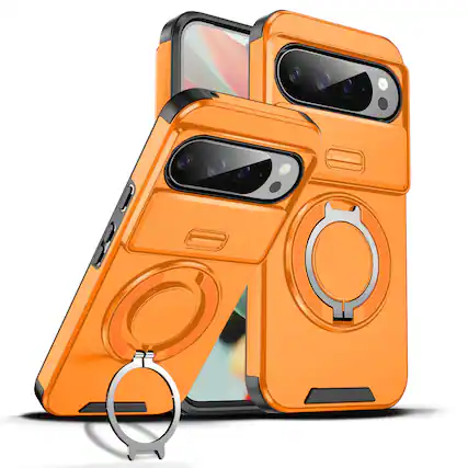 Front. UUCOVER - Magnetic Case for Google Pixel 9 Pro XL with Slide Camera Lens Cover & 360° Ring Stand, Drop Protection Protective Shell - Orange.
