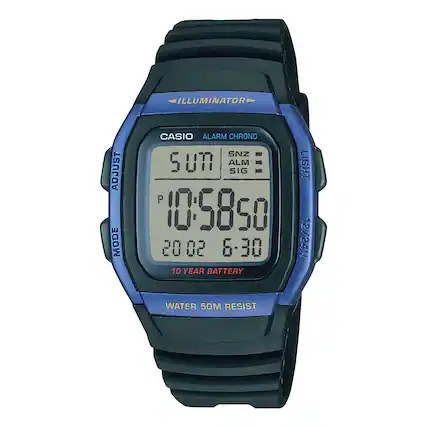 ILLUMINATOR
CASIO ALARM CHRONO
SNZ 5
ALM
SIG
LIGHT
10 YEAR BATTERY
WATER 50M RESIST
12/24H
P 10-5850
20 02 6-30