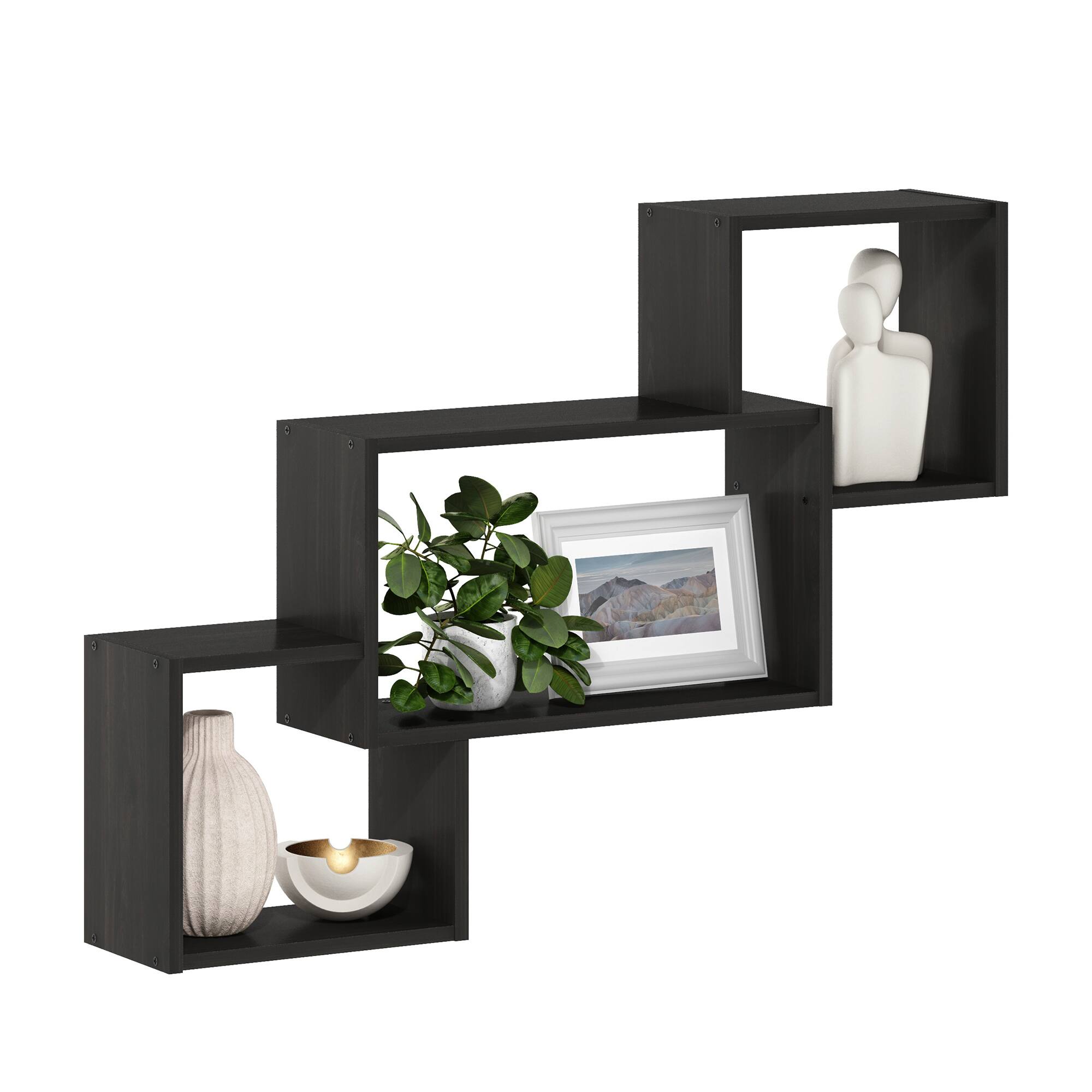 Alt View 3. Furinno - Rossi Interweave Wall Mount Floating Decorative Shelf, Set of 3 - Espresso.