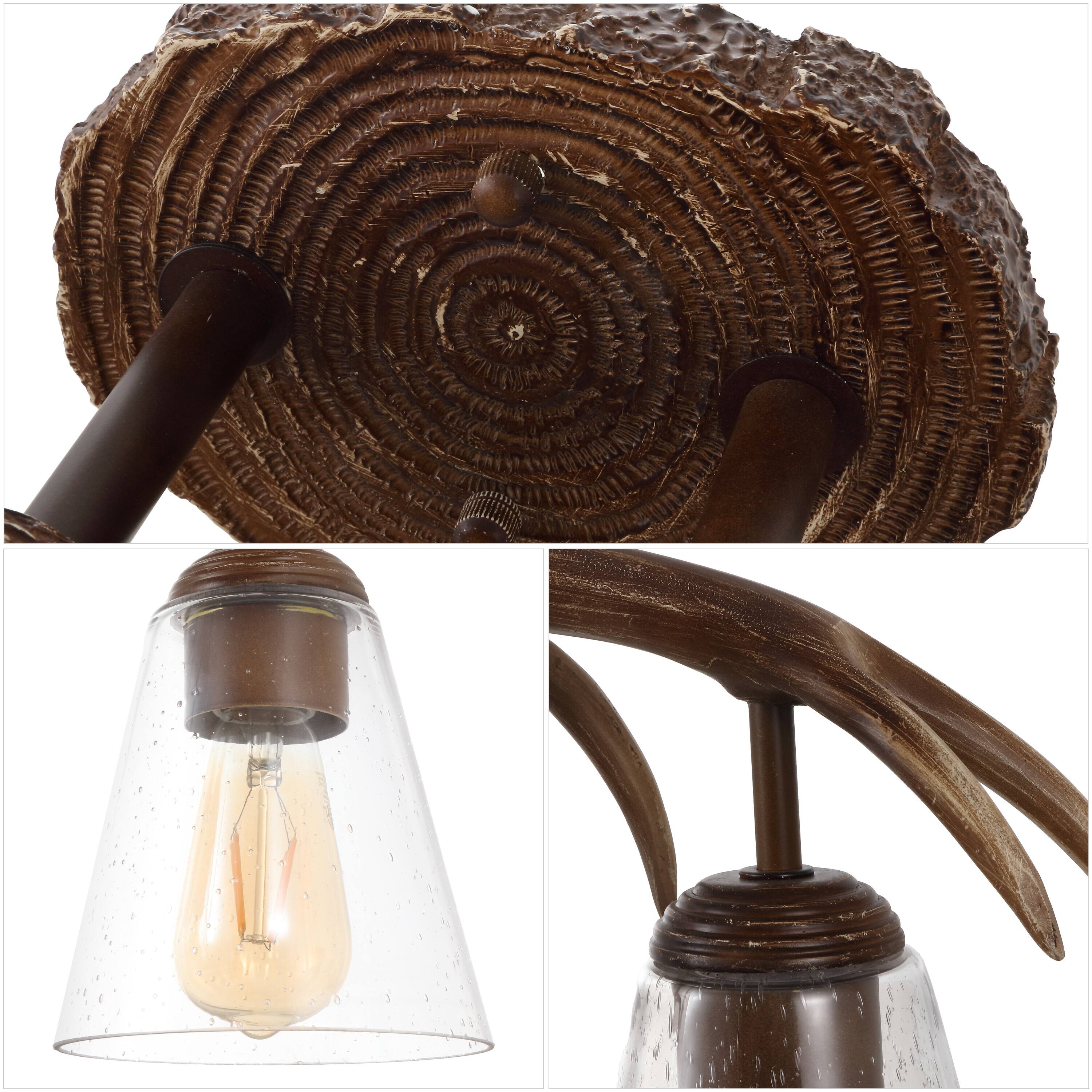 Alt View 4. Jonathan Y - Wyatt 37.75" 5-Light Southwestern Bohemian Resin/Seeded Glass Faux Antler LED Vanity Light, Brown Wood Finish - Brown Wood Finish.