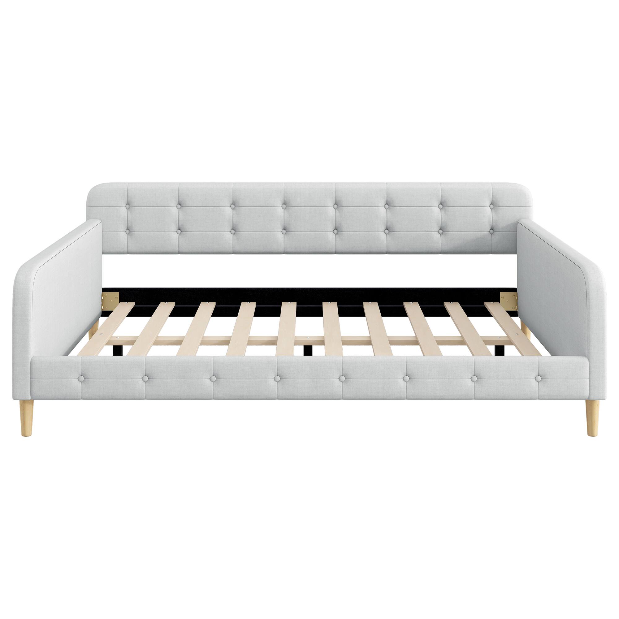 Back. Whisen - Queen Size Upholstered Daybed with Slat Kit for Bedroom and Living Room - Beige.