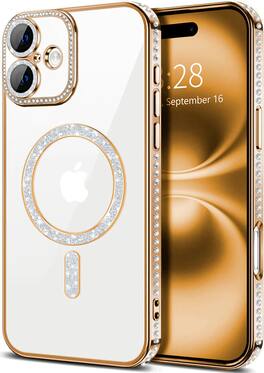 Entronix - Magnetic iPhone 16 Case with Clear Back and Luxury Diamonds - Gold