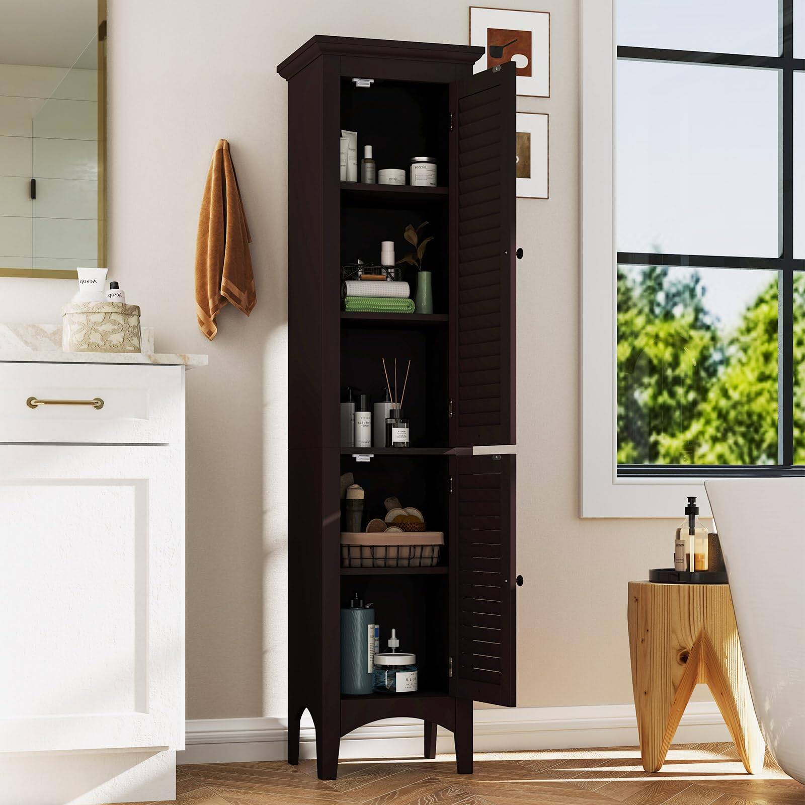 Alt View 9. Ecooso - Freestanding Bathroom Storage Cabinet for Kitchen and Living Room - Brown.