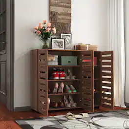 GOODSILO - 5-Tier Adjustable Shoe Storage Cabinet with Louvered Doors for Entryway Hallway Bedroom Closet Living Room - Walnut