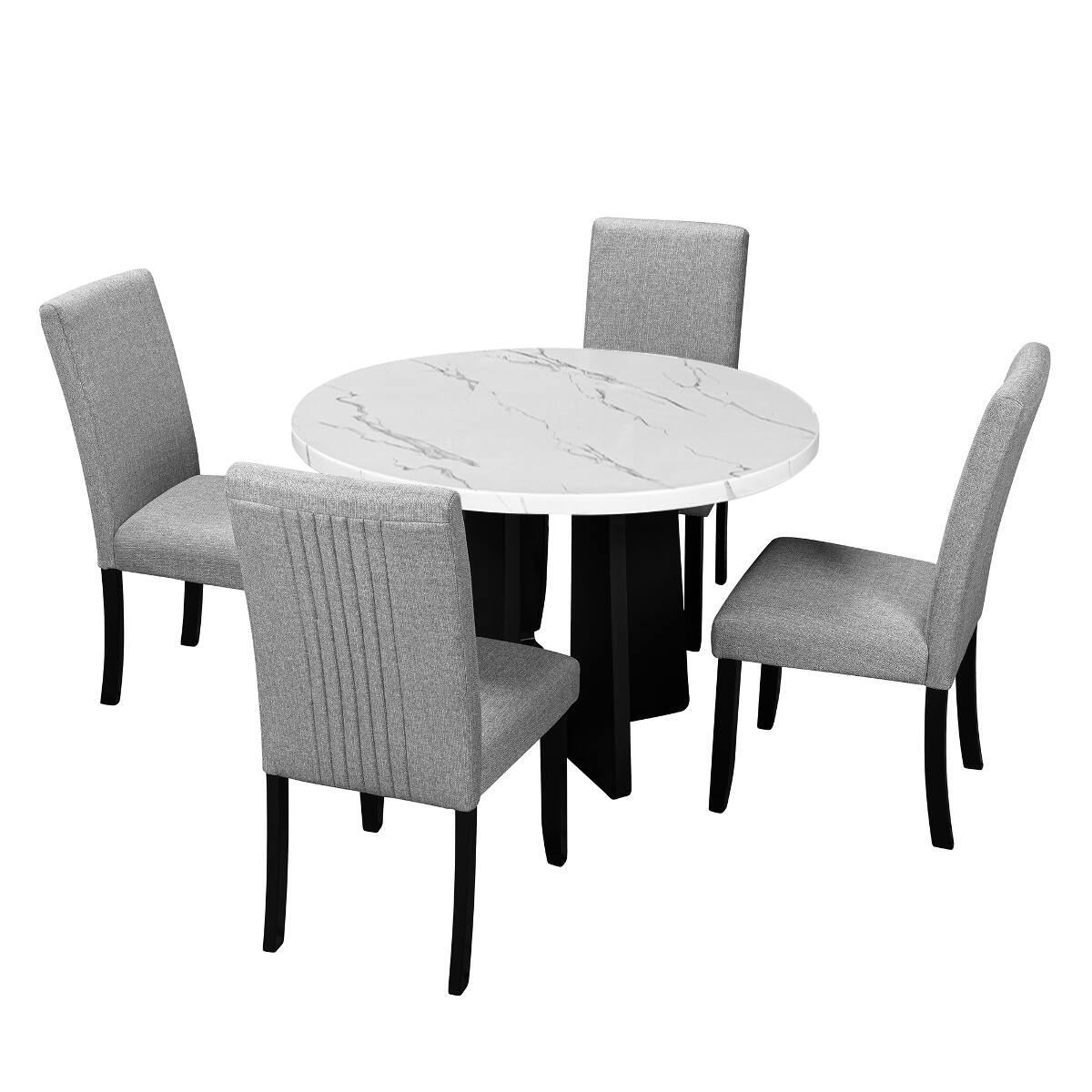 Alt View 6. Loheer - Loheer 5 Piece Round Dining Table Set with Upholstered Chairs, 43 Inch Modern Dining Set for Four - White and gray.