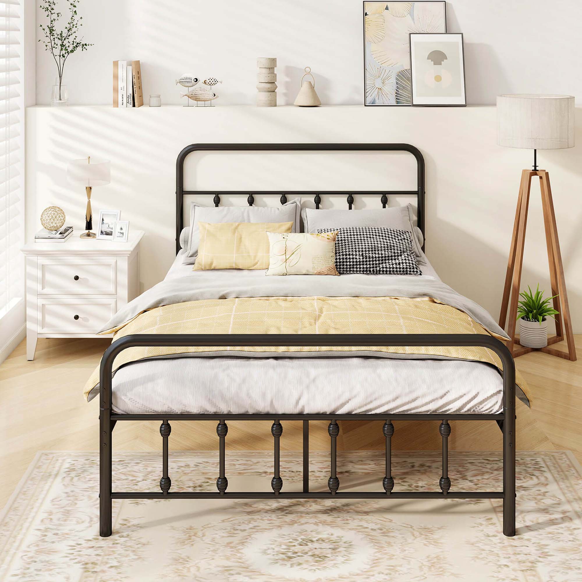Alt View 5. Costway - Costway Full Size Bed Frame with Headboard Under Bed Storage No Box Spring Needed Black - Black.