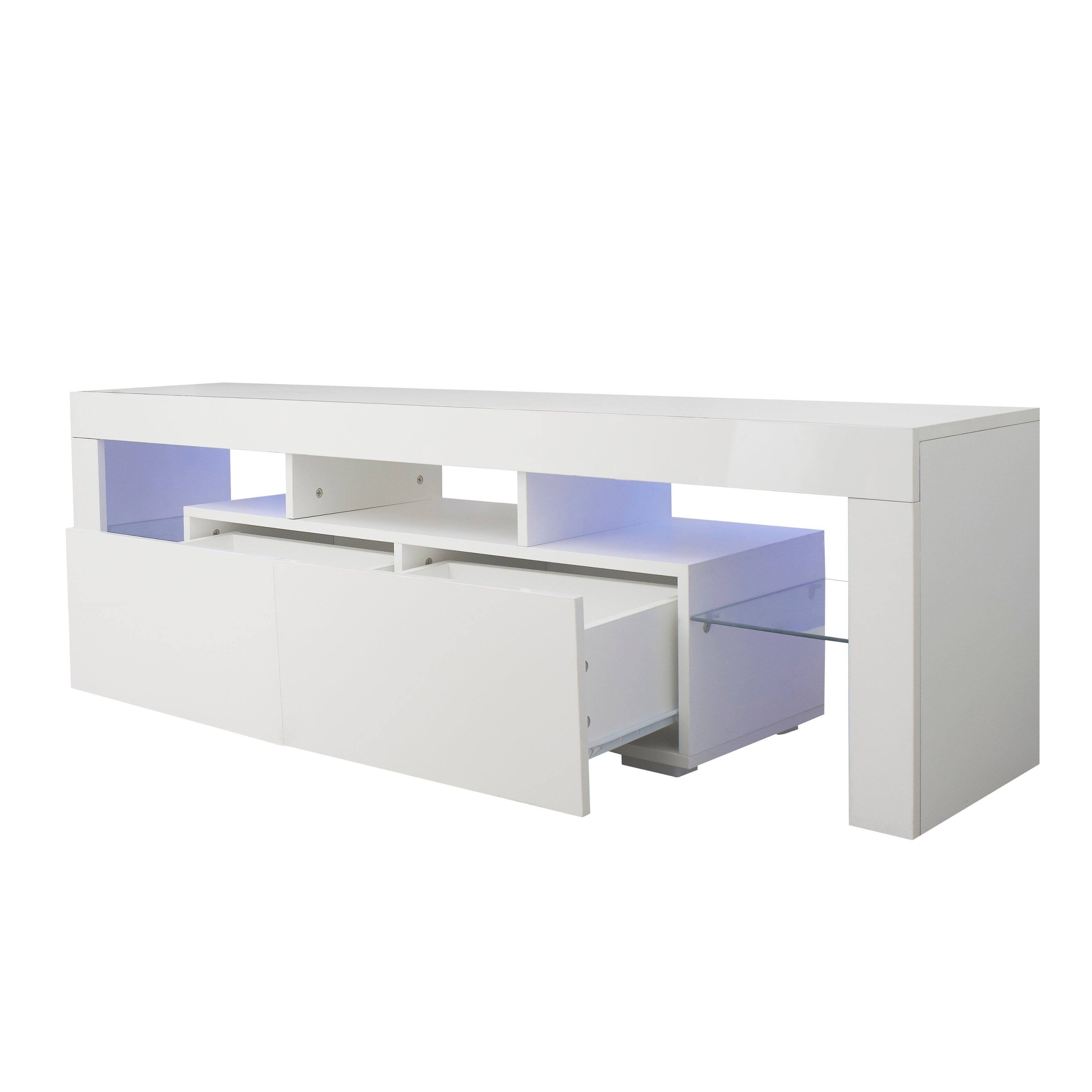 Alt View 6. GOODSILO - Modern Entertainment Center with LED Lights, Fits Up to 70 Inch TVs - White.