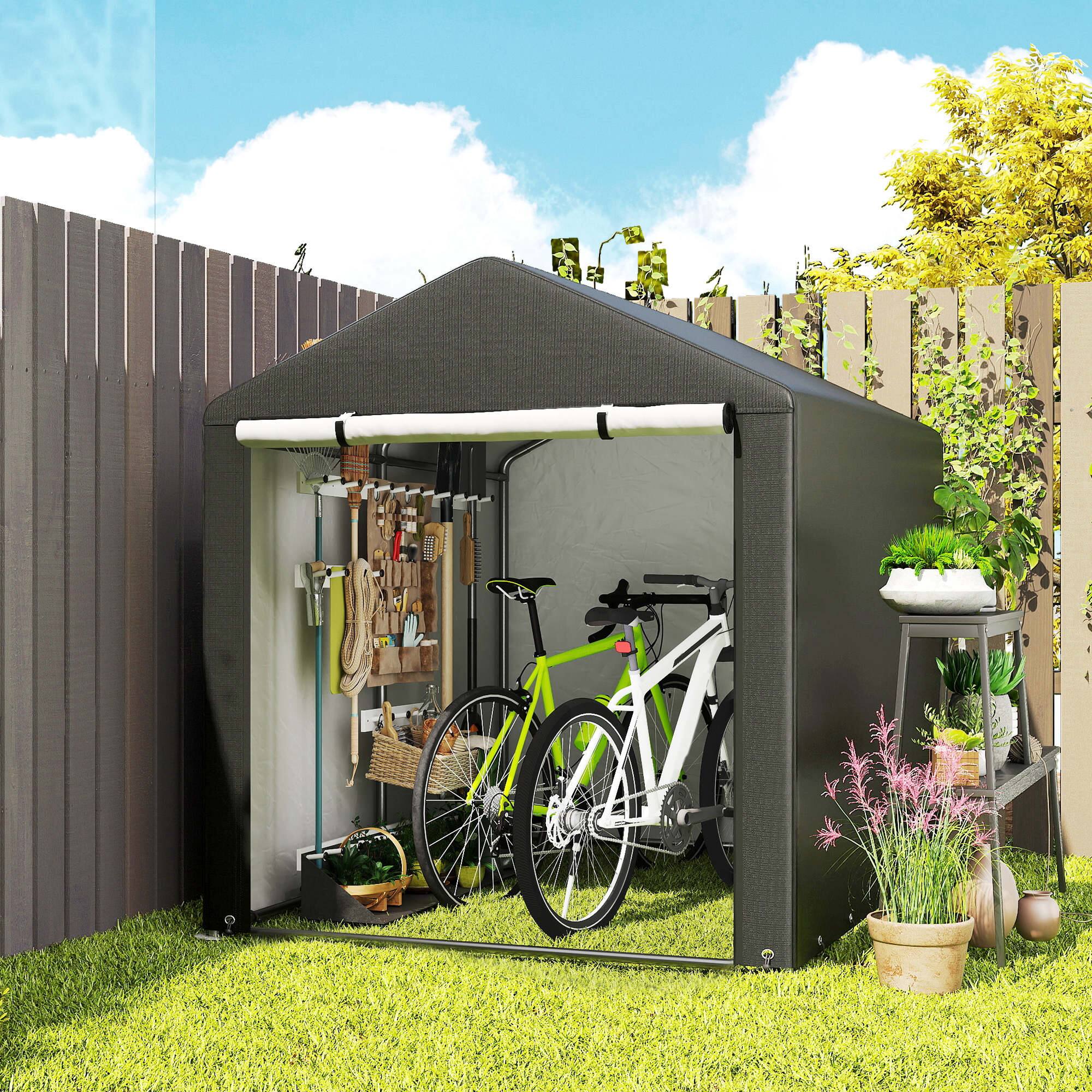Alt View 7. Outsunny - Outsunny Portable Storage Shed Heavy Duty Outdoor Shed, Black - Black.