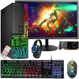 Dell - Refurbished Excellent - RGB Gaming PC Combo, Intel Core i5, GT 1030 2GB Graphics, 16GB RAM, 512GB SSD, New 24'' Monitor, WiFi 6, Win11 Pro - Black